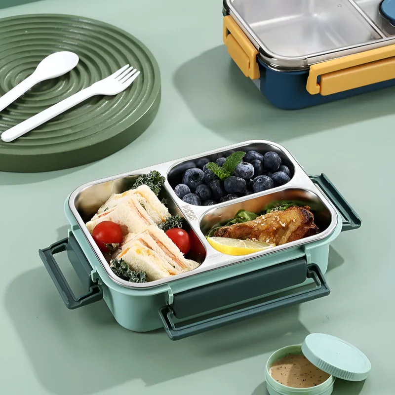 Isolerende Lunchbox Roestvrijstaal 850ml Lekvrij Warmhoudbox Thermo Voedseltrommel Werk School Reizen Meerdere Vakken | Sansoti