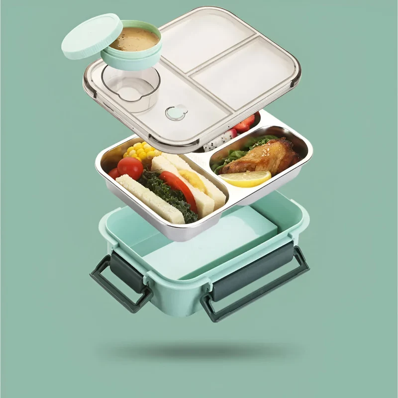 Isolerende Lunchbox Roestvrijstaal 850ml Lekvrij Warmhoudbox Thermo Voedseltrommel Werk School Reizen Meerdere Vakken | Sansoti