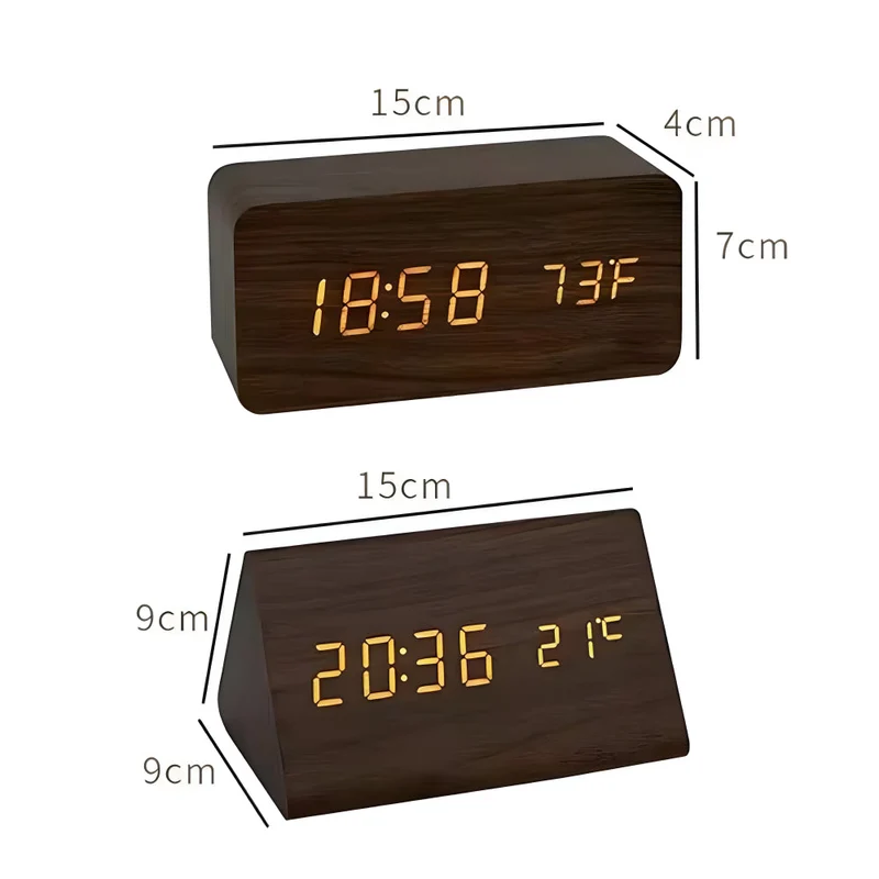 Digitale LED Klok Hout Driehoek Modern Design Wekker USB Dimbaar Display Tafelklok Slaapkamer Kantoor | Sansoti