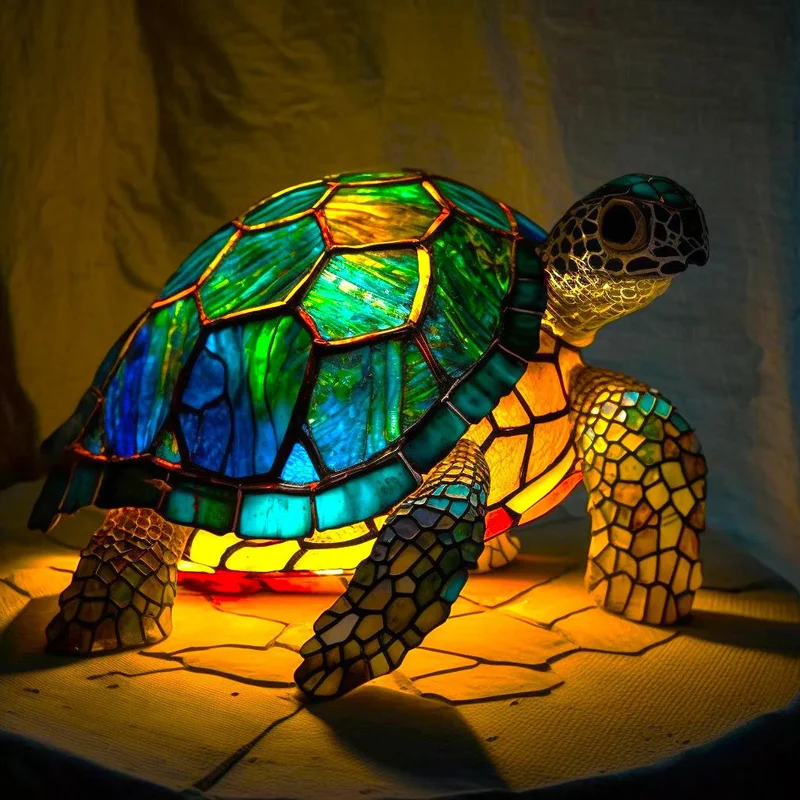 Decoratieve Tafelverlichting met Gekleurd Glasmozaïek – Wolf, Schildpad, Leeuw, Olifant – Sfeervolle Tafellamp 15cm | Sansoti
