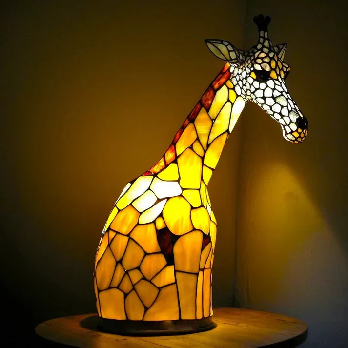 Decoratieve Tafelverlichting met Gekleurd Glasmozaïek – Wolf, Schildpad, Leeuw, Olifant – Sfeervolle Tafellamp 15cm | Sansoti