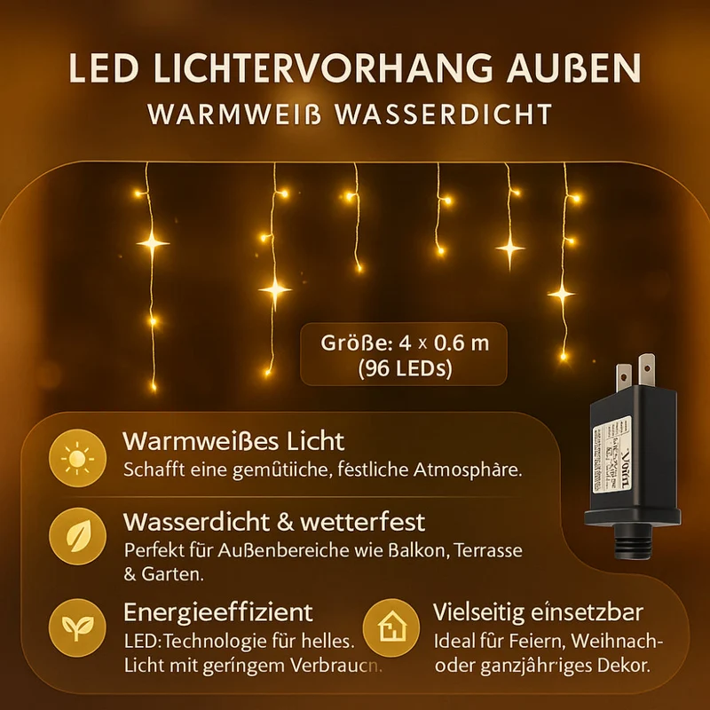 LED Lichtgordijn Buiten Warm Wit Waterdicht Sfeerverlichting Balkon Terras | Sansoti