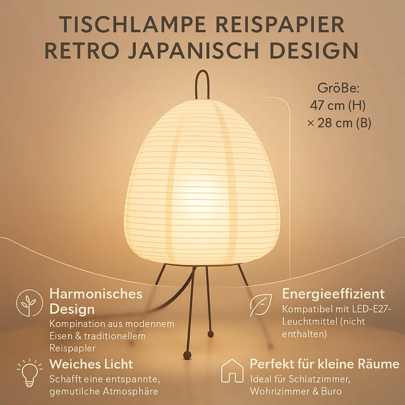 Papieren Tafellamp Scandinavisch Design met Ijzeren Voet 47cm | Sansoti