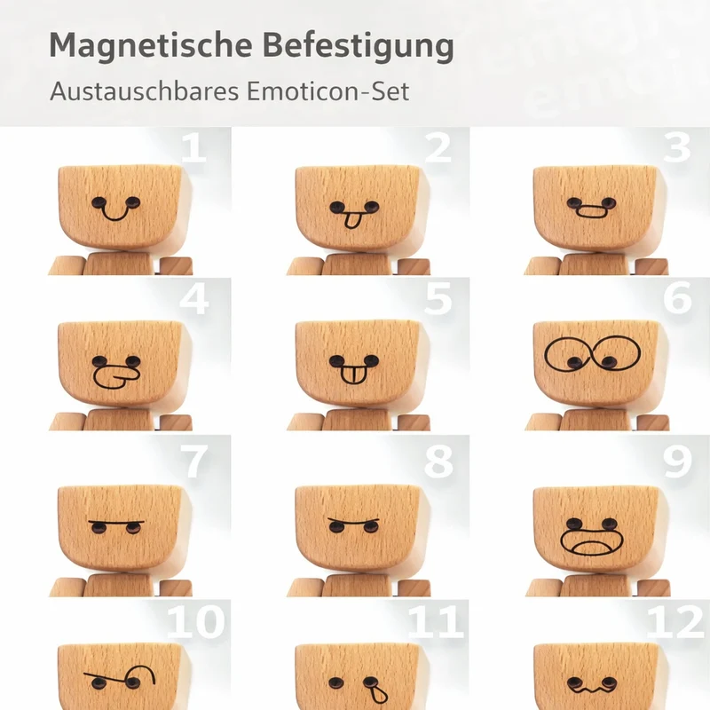 Houten Decoratiefiguur met Wippende Beweging en 12 Magnetische Gezichten | Sansoti