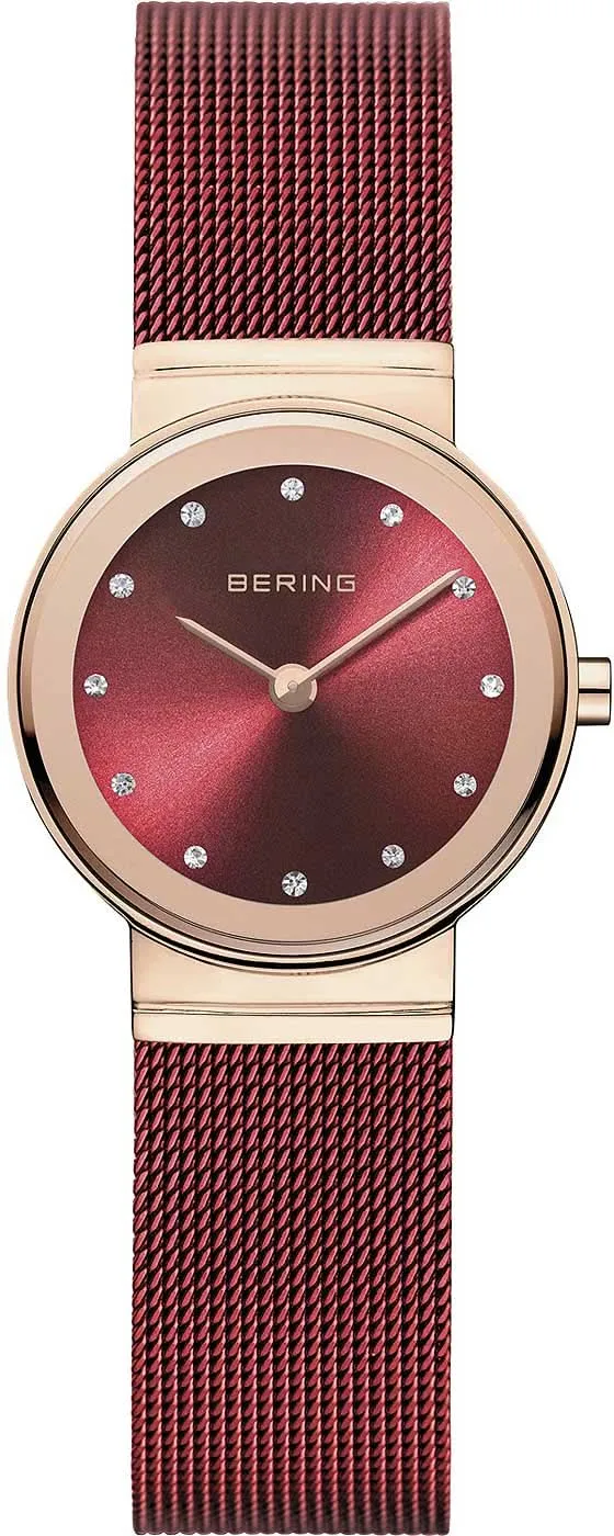 Bering Classic 10126-363 Damenuhr • Kratzfestes Saphirglas • Rotes Milanaise-Armband