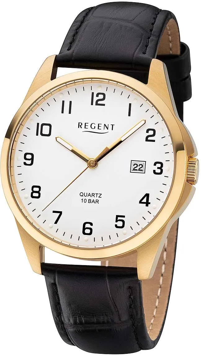Regent F-1226 Herren Uhr • Goldplattiert • Datum & Leuchtzeiger