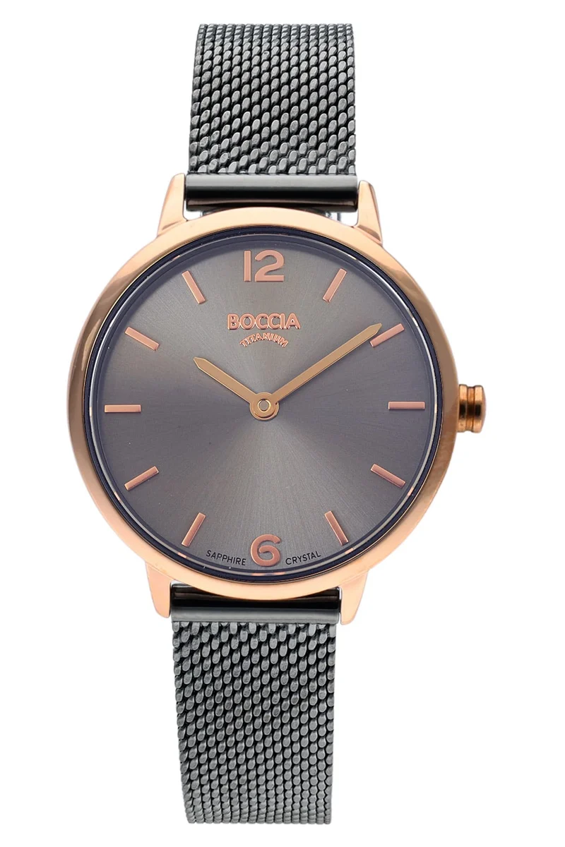Boccia 3345-06 Damenuhr Anthrazit • Titan-Gehäuse mit Saphirglas • Milanaise-Armband