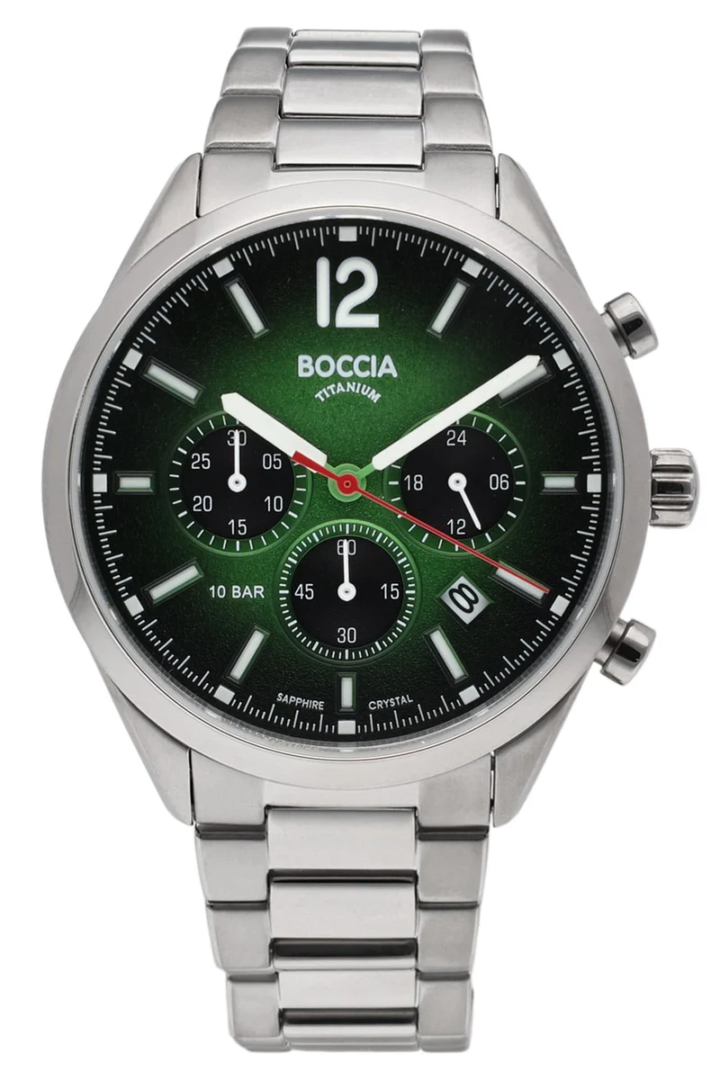 Boccia 3732-02 Herren Armbanduhr Grün • Saphirglas • Chronograph Titan