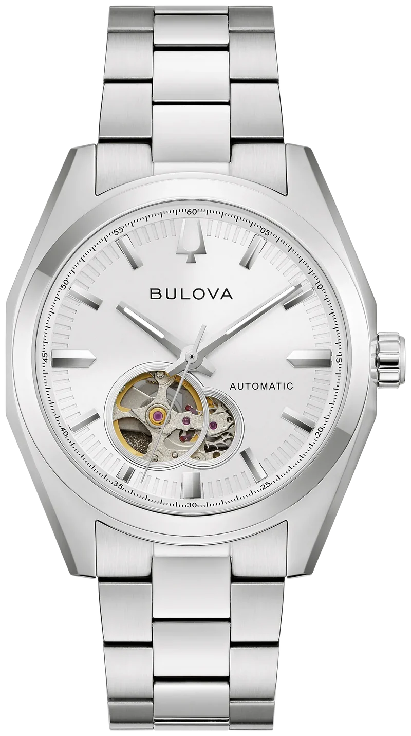 Bulova Surveyor 96A345 Herrenuhr Automatik Silber • Offenes Herz • Saphirglas