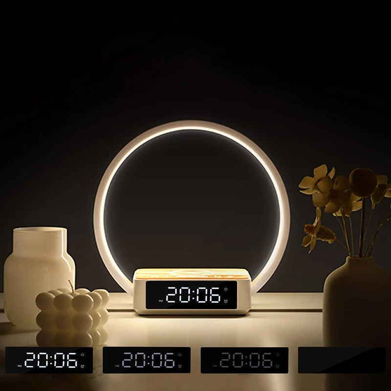 Design Nachttischlampe mit Wecker und Ladegerät