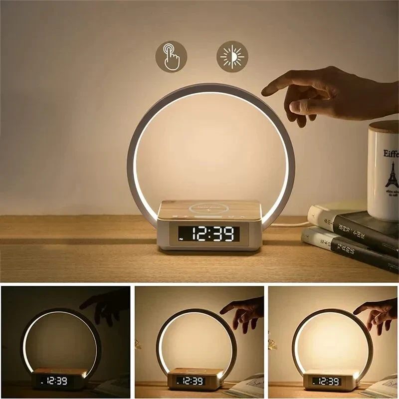 Design Nachttischlampe mit Wecker und Ladegerät