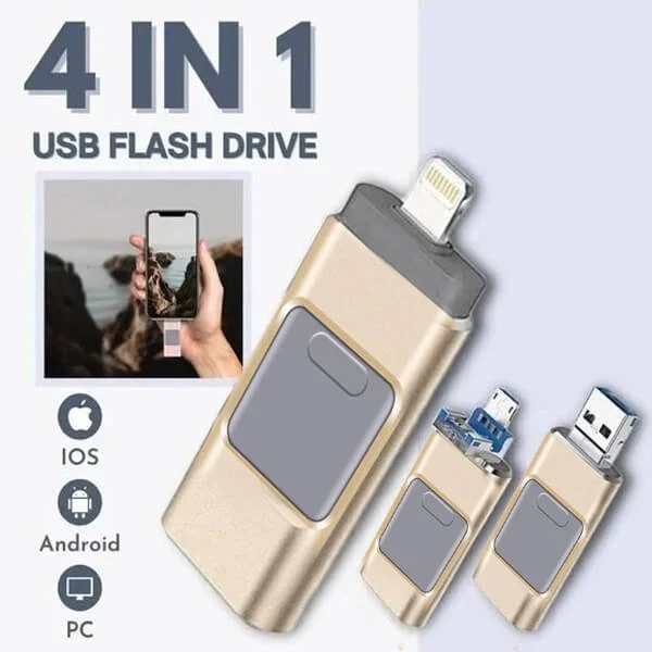 Multifunctionele USB-Stick 4-in-1 met Lightning Micro-USB Type-C Aansluiting Veilige Gegevensopslag Snelle Overdracht voor iPhone iPad Android PC MacBook | Sansoti