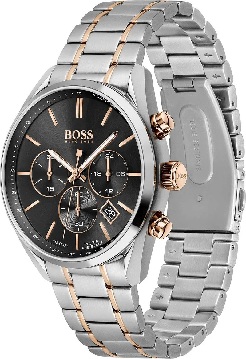 BOSS Volane 1513819 Herrenuhr • Sportlicher Chronograph • Markante Tachymeter-Lünette