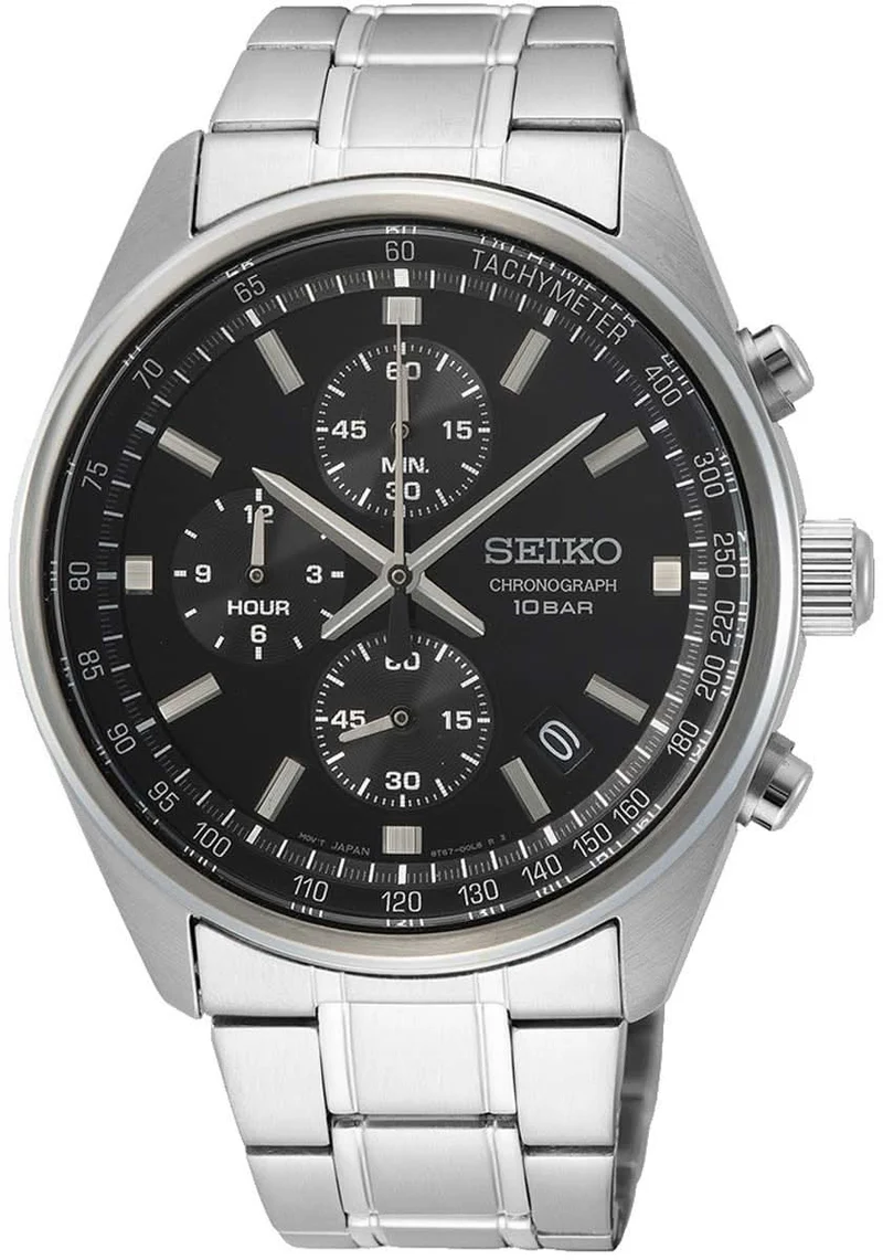 Seiko Conceptual SSB379P1 Herrenuhr • Schwarzer Chronograph • Lederband