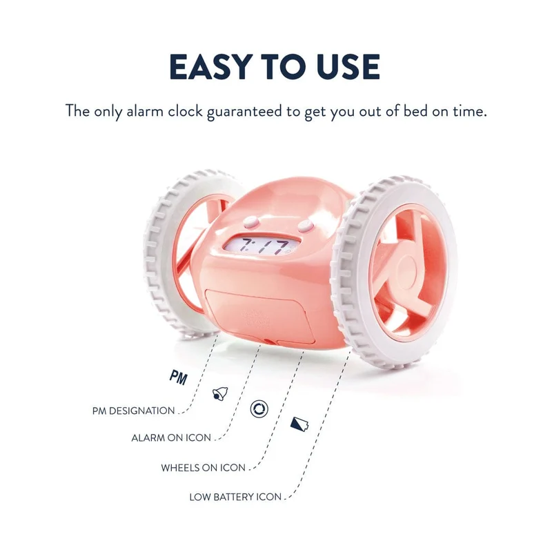 Clocky Pink - Alarm clock on wheels
