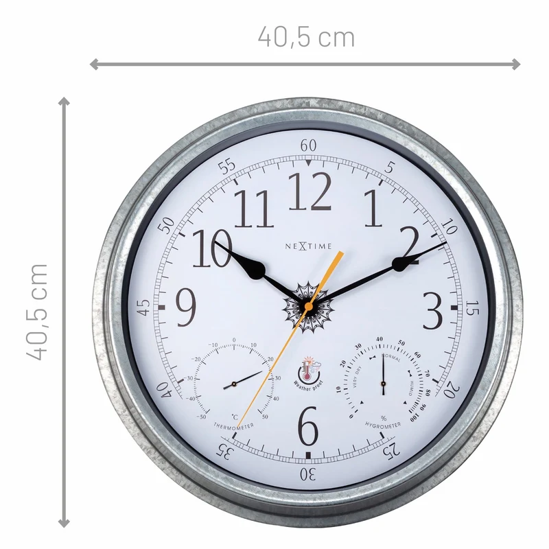 Weatherstation - Wall clock - Weatherproof - 40.5 cm - Metal - Galvanized Tulip