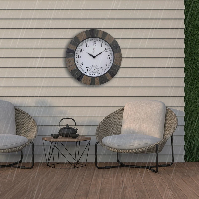 Weatherproof Outdoor clock - with thermometer - 43.5 cm - Polyresin - Aster Large