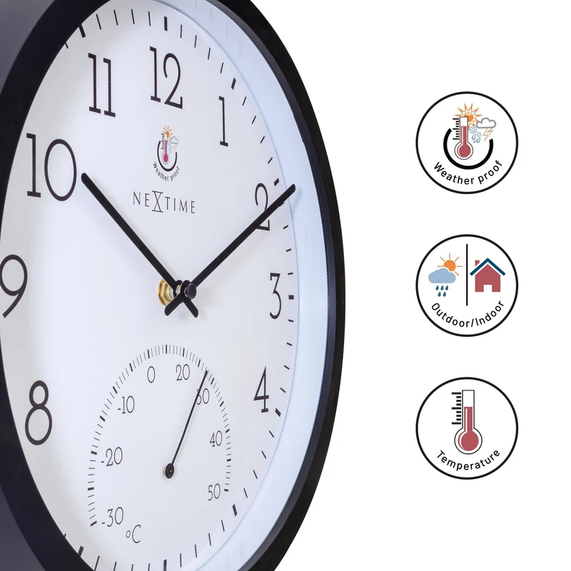 Weatherproof Outdoor clock - with thermometer - 30.5 cm and Marigold