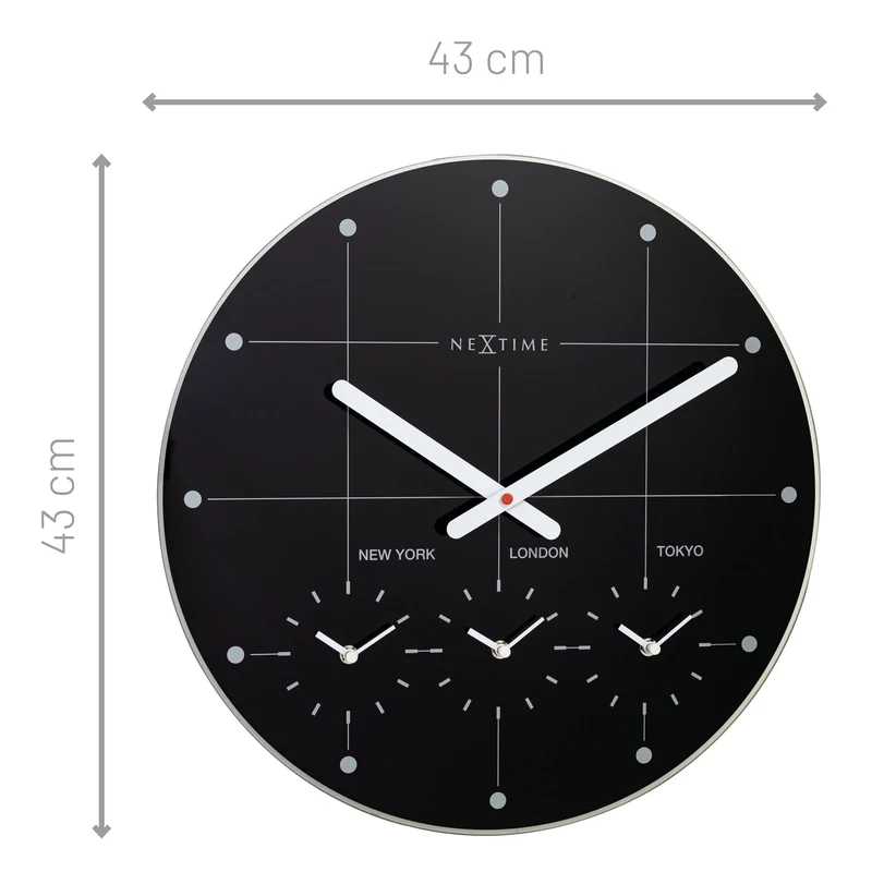 Wall Clock 43cm - Silent - Glass - "Big City"
