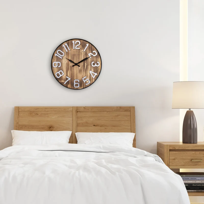 Large Wall Clock - 50cm - Silent - Wood - Metal - "Aberdeen"