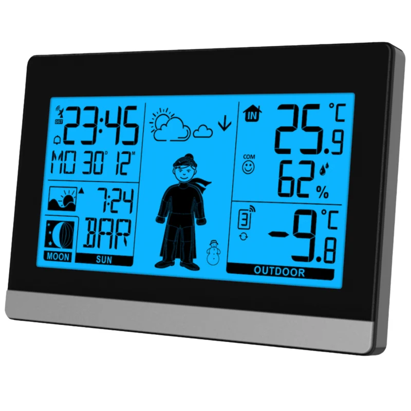 Wetterstation - Inklusive Außensensor - Wettervorhersage - Wecker - Funkgesteuert - WS9612 schwarz