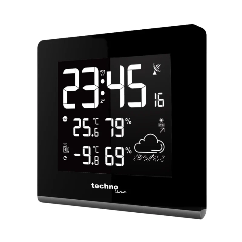 Wetterstation mit 256 verschiedenen Displayfarben - Funkuhr - Wettervorhersage - Luftfeuchtigkeits- und Temperaturanzeige - Weckerfunktion - Technoline WS 9065
