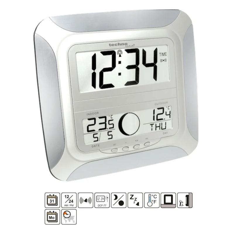 Funkwanduhr - Datum - Temperatur - Weckfunktion - Technoline WS 8118