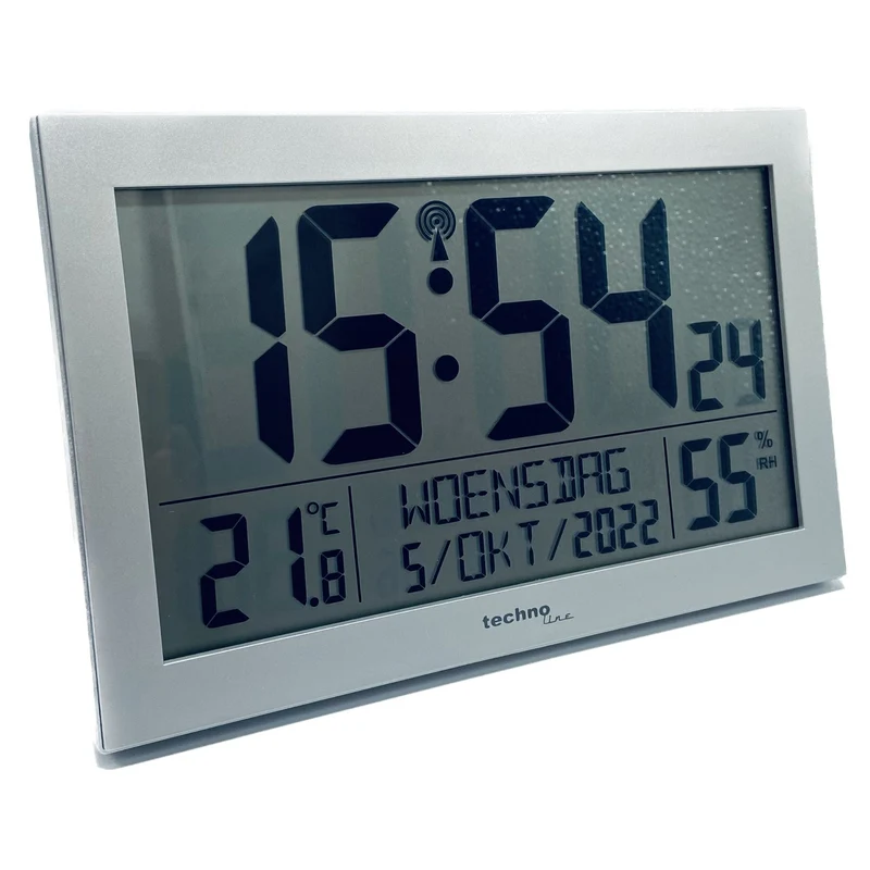Wanduhr - Digital - Funkgesteuert - Tages-/Datumsanzeige - Wecker - Thermometer - Hygrometer - Große Zahlen - Ältere - Demenzuhr