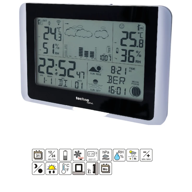 Wetterstation - Inc. Außensensor - Wettervorhersage/Bedingungen - Funkuhr - Datum - Technoline WS 6767