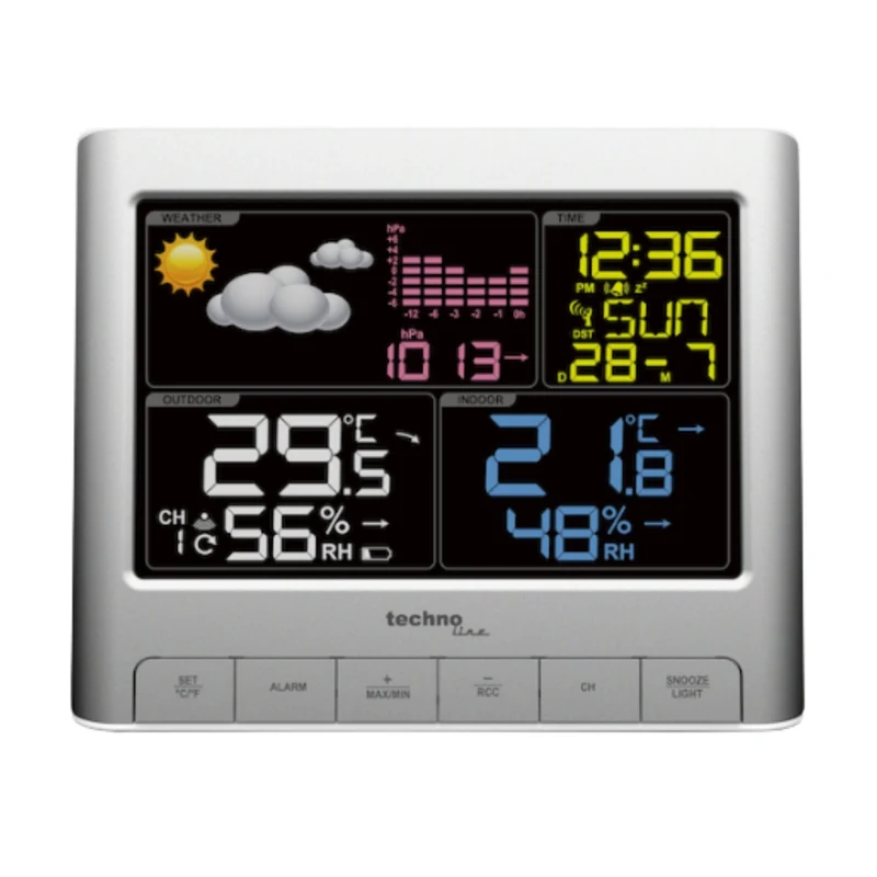 Digitale Wetterstation - Funkgesteuerter Wecker - Datum - Innen- und Außentemperaturanzeige Innen- und Außenfeuchteanzeige - Technoline WS 6449 Wetterstation