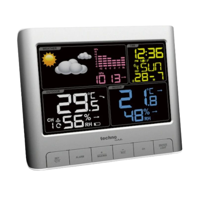 Digitale Wetterstation - Funkgesteuerter Wecker - Datum - Innen- und Außentemperaturanzeige Innen- und Außenfeuchteanzeige - Technoline WS 6449 Wetterstation