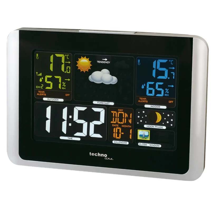 Wetterstation - Inklusive Außensensor - Wecker - Mondphase - Funkuhr - Datum - Technoline WS 6442