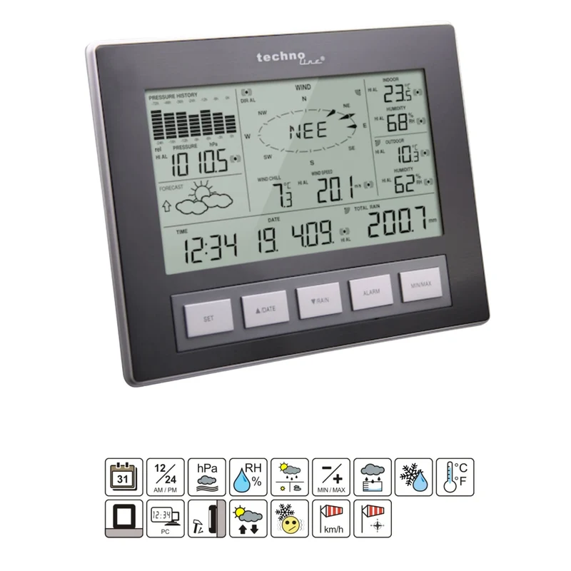 Professionelle Wetterstation - 3 Außensensoren Technoline WS 2816