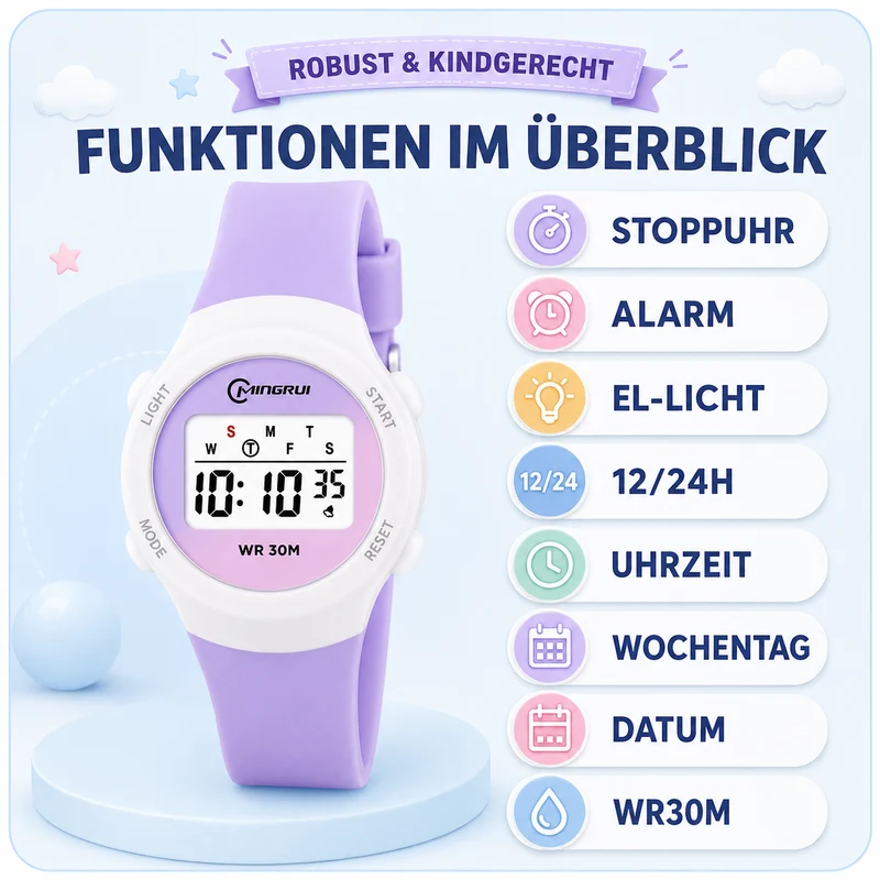 Digitaal Kinderhorloge Waterdicht Sport met Alarm en Stoppuhr Kinderwekker Polshorloge Kids Meisjes Jongens | Sansoti
