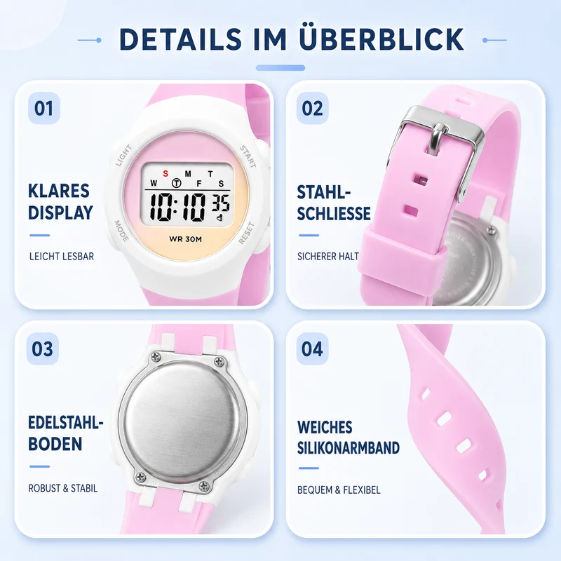 Digitaal Kinderhorloge Waterdicht Sport met Alarm en Stoppuhr Kinderwekker Polshorloge Kids Meisjes Jongens | Sansoti