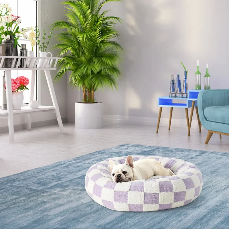 Rond Hondenbed met Hoge Rand Klein Pluche Ligkussen voor Honden Extra Zachte Slaapplaats Comfort Huisdier | Sansoti