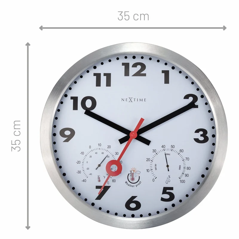 Weatherstation - Wall Clock - Weatherproof - 35cm - Silent - Aluminium - Clematis