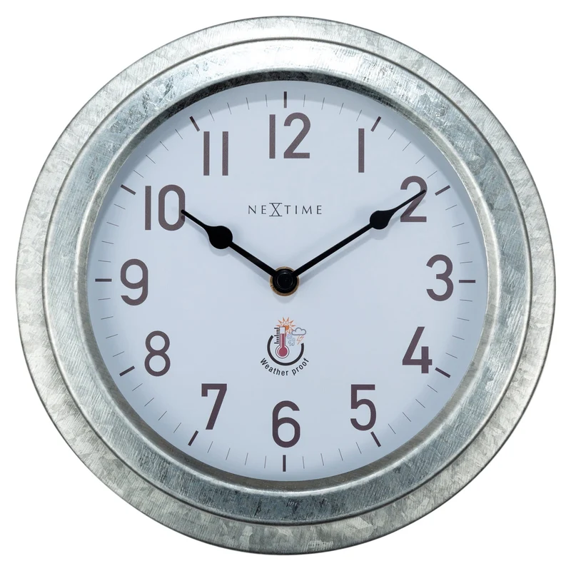 Weatherproof Outdoor Wall Clock - 22cm - Metal - Galvanized Poppy
