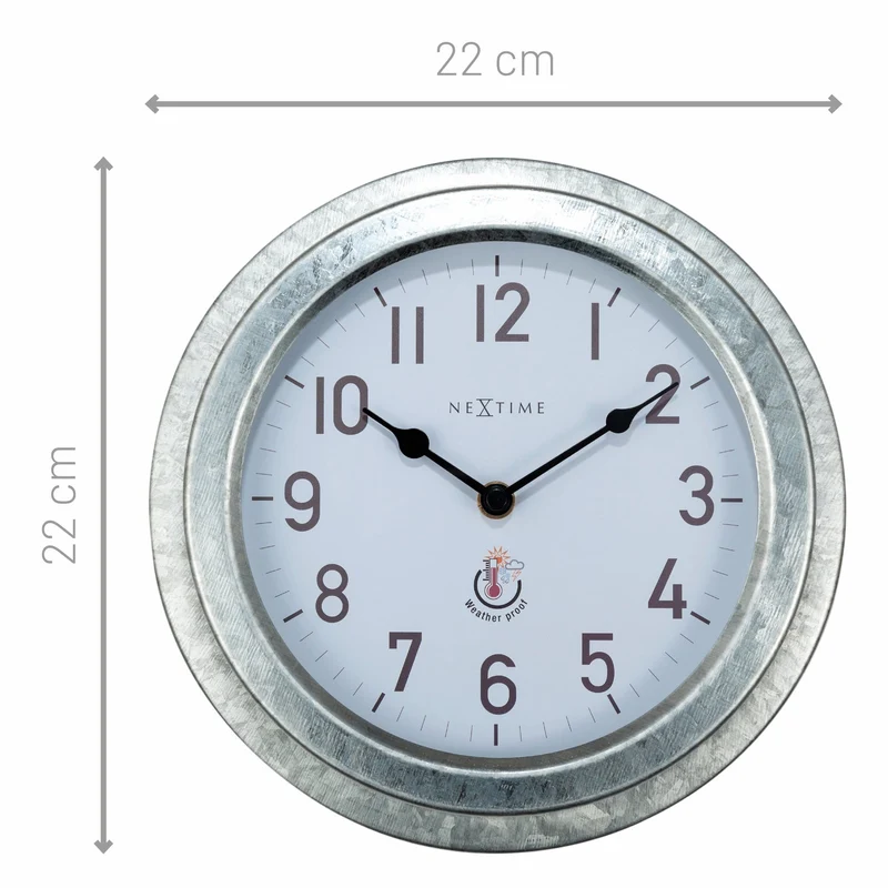 Weatherproof Outdoor Wall Clock - 22cm - Metal - Galvanized Poppy