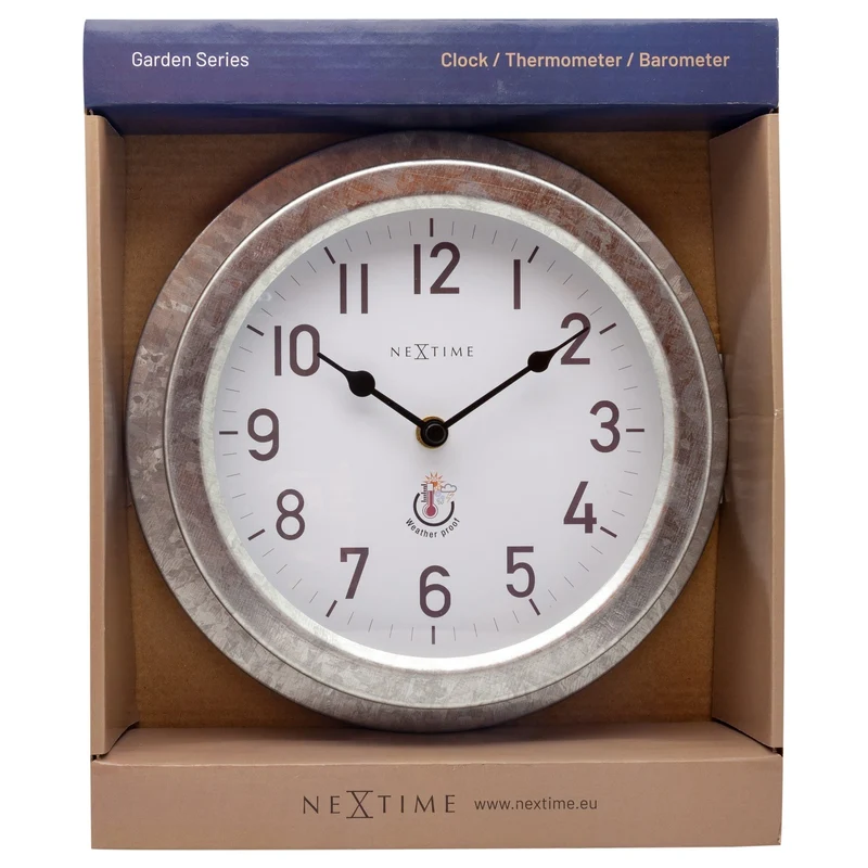 Weatherproof Outdoor Wall Clock - 22cm - Metal - Galvanized Poppy