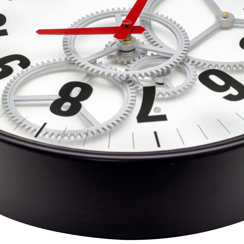 Modern Gear Clock With Moving Gears - 36cm - Metal/Glass