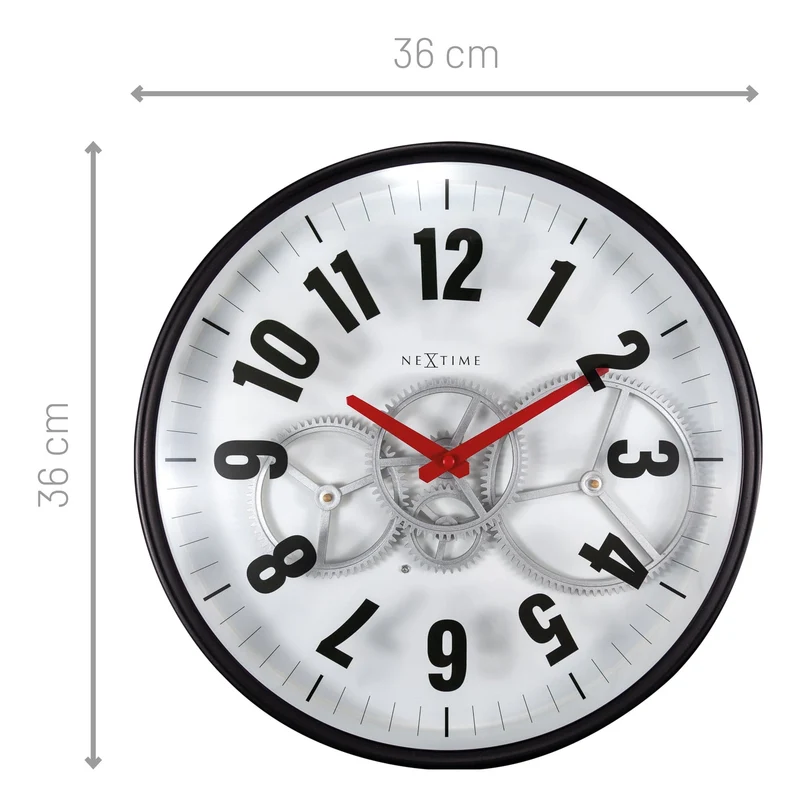Modern Gear Clock With Moving Gears - 36cm - Metal/Glass
