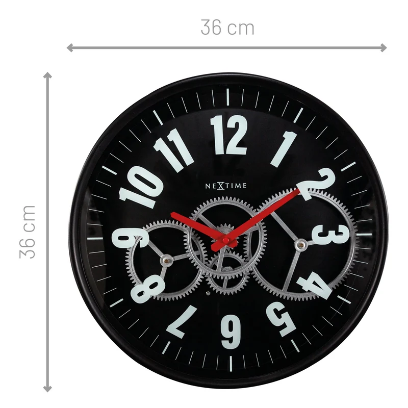 Modern Gear Clock With Moving Gears - 36cm - Metal/Glass