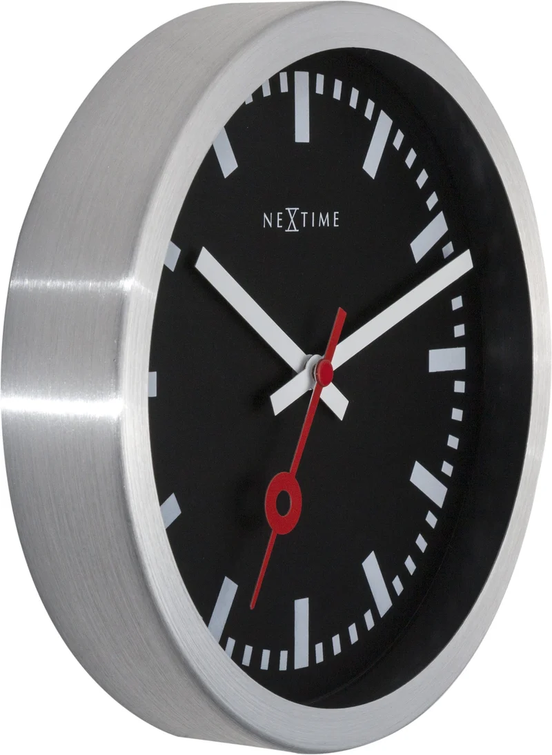 Wall clock/Table clock - Black - Aluminum - 'Station Stripe'