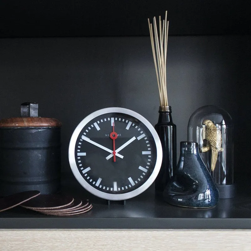 Wall clock/Table clock - Black - Aluminum - 'Station Stripe'