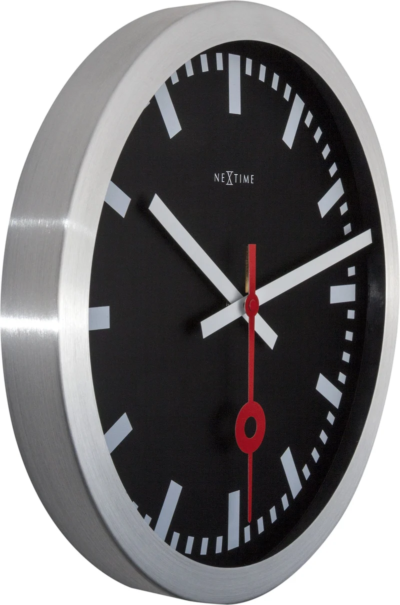 Wall clock/Table clock - Black - Aluminum - 'Station Stripe'