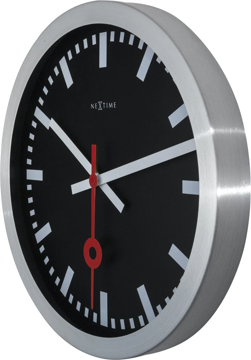 Wall clock/Table clock - Black - Aluminum - 'Station Stripe'