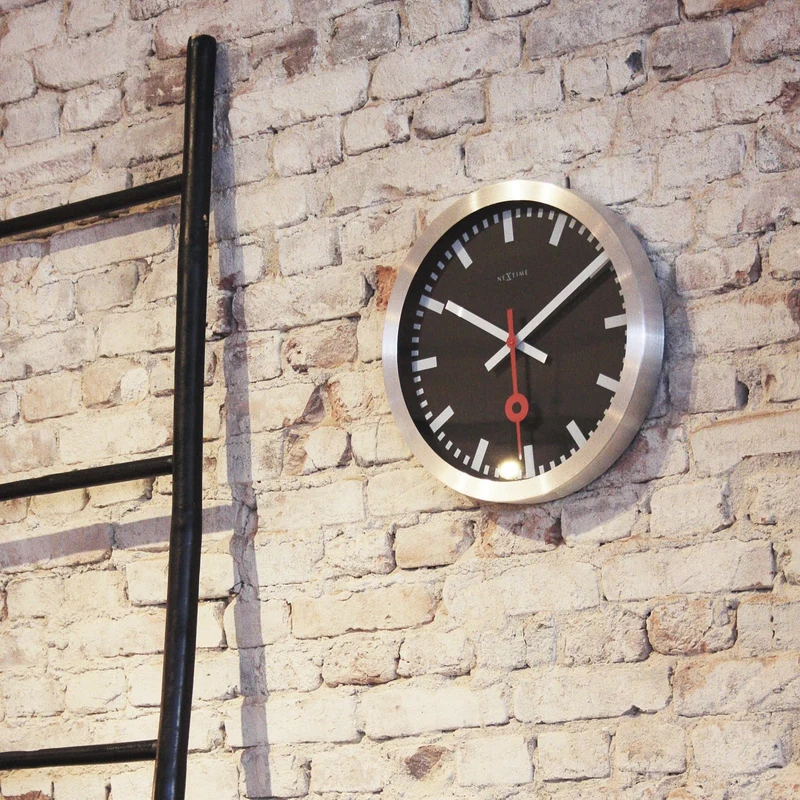Wall clock/Table clock - Black - Aluminum - 'Station Stripe'