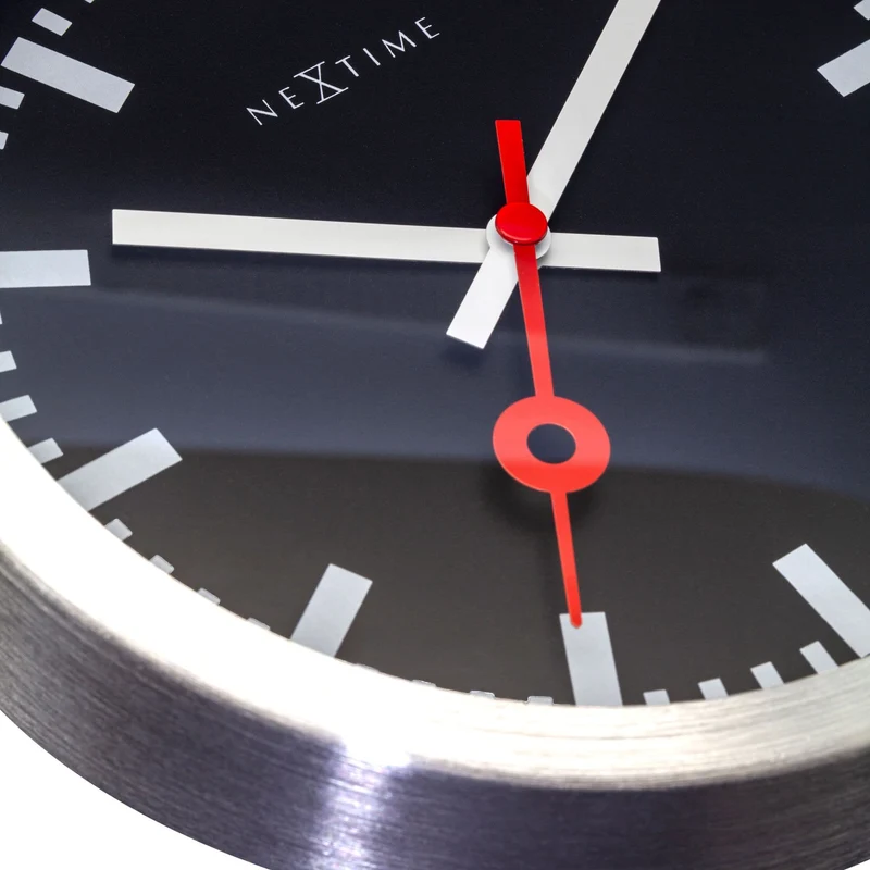 Wall clock/Table clock - Black - Aluminum - 'Station Stripe'