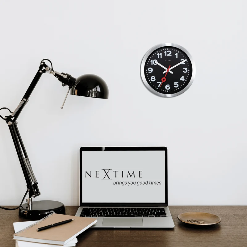 Wall clock/Table clock - Black - Aluminum - 'Station Numbers'